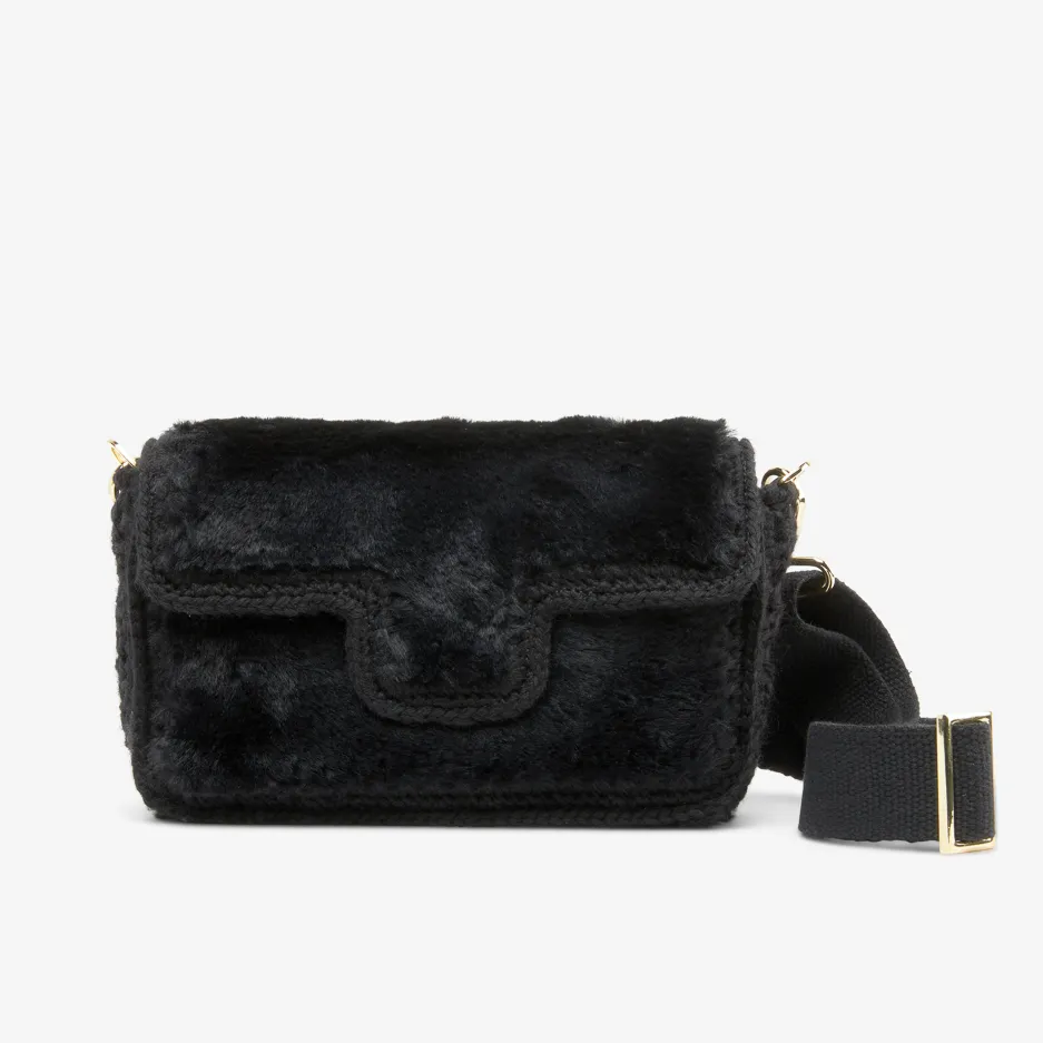 Black Plush Crossbody Bag