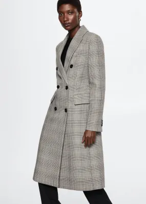 Checked pattern double-breasted coat.