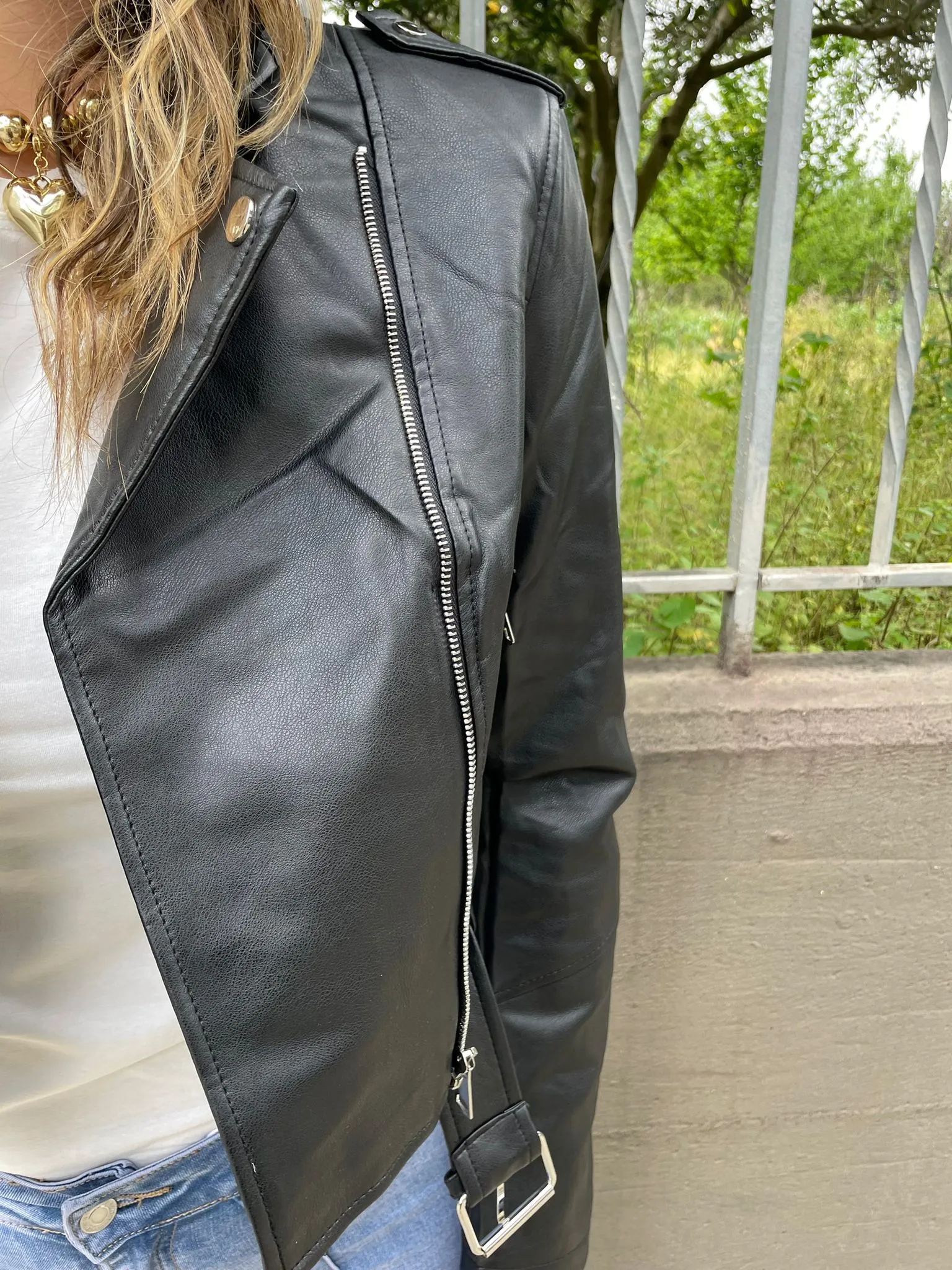 Colored faux leather jacket with belt