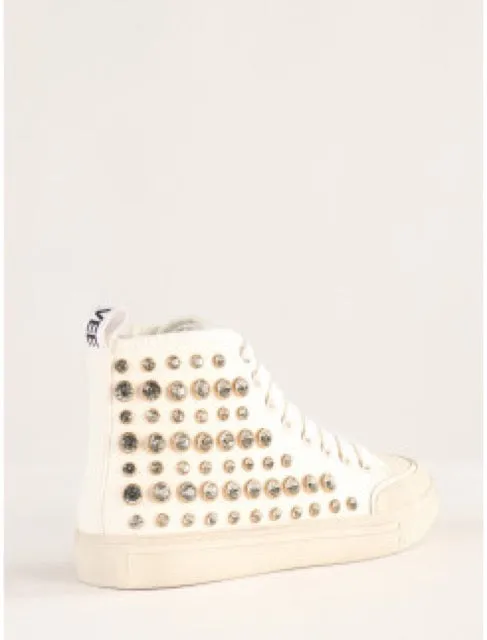 Emanuelle Vee - High White Canvas Sneakers with Applied Stones | Google search result: Emanuelle Vee - High White Canvas Sneaker