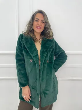 Faux eco long fur double-breasted coat