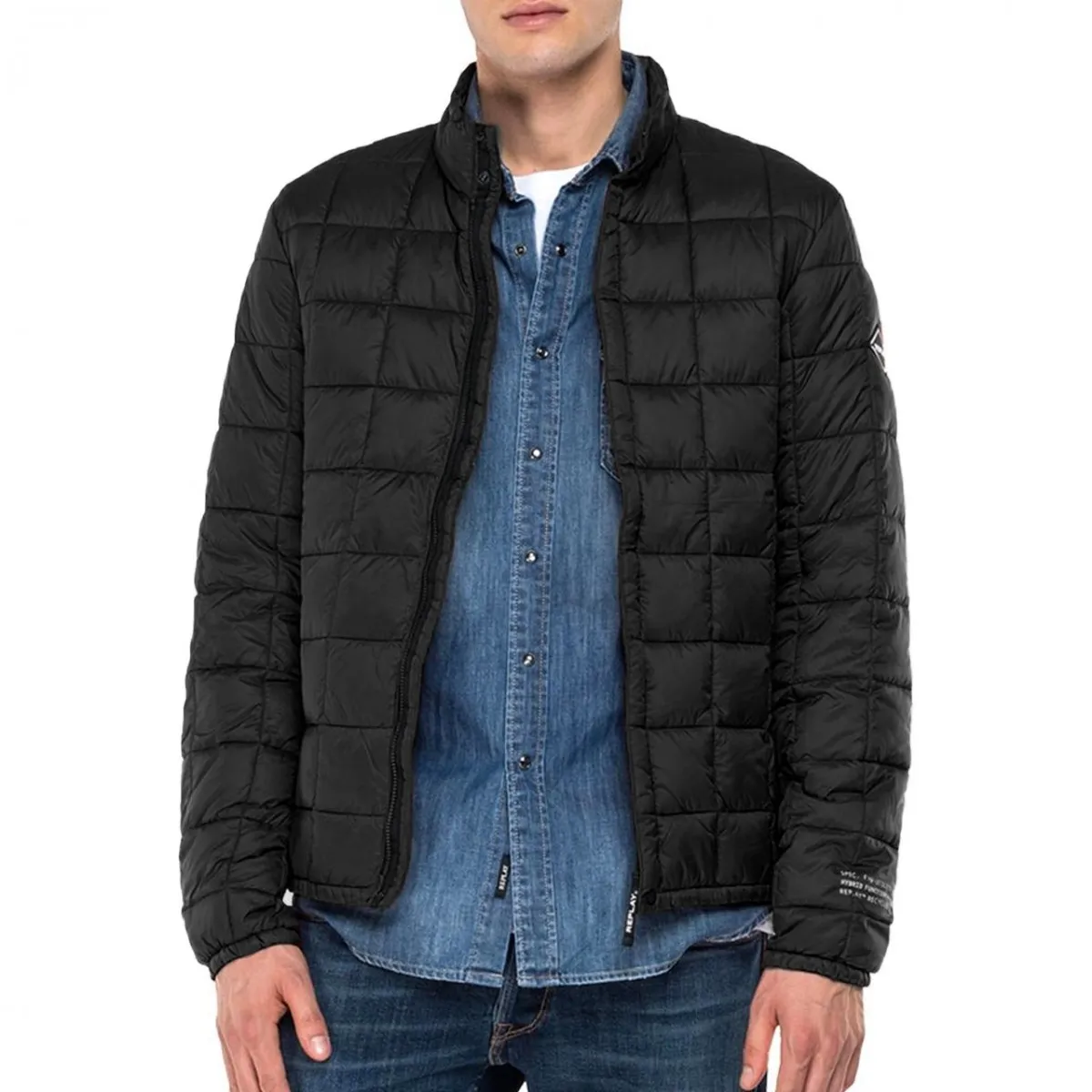 High Neck Recycled Nylon Jacket, Black