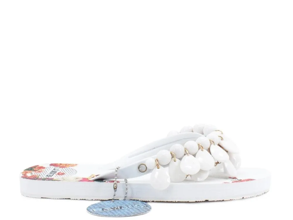 L.A. WATER White Multi Flower Flip Flops 02125A.