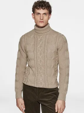 Maglia collo alto in misto lana con treccia