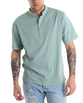 Men's Short Sleeve Basic Casual Aqua Green Solid Color Button-down Collar T-shirt – GIOSAL