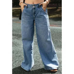Oversized wide leg low-rise blue jeans