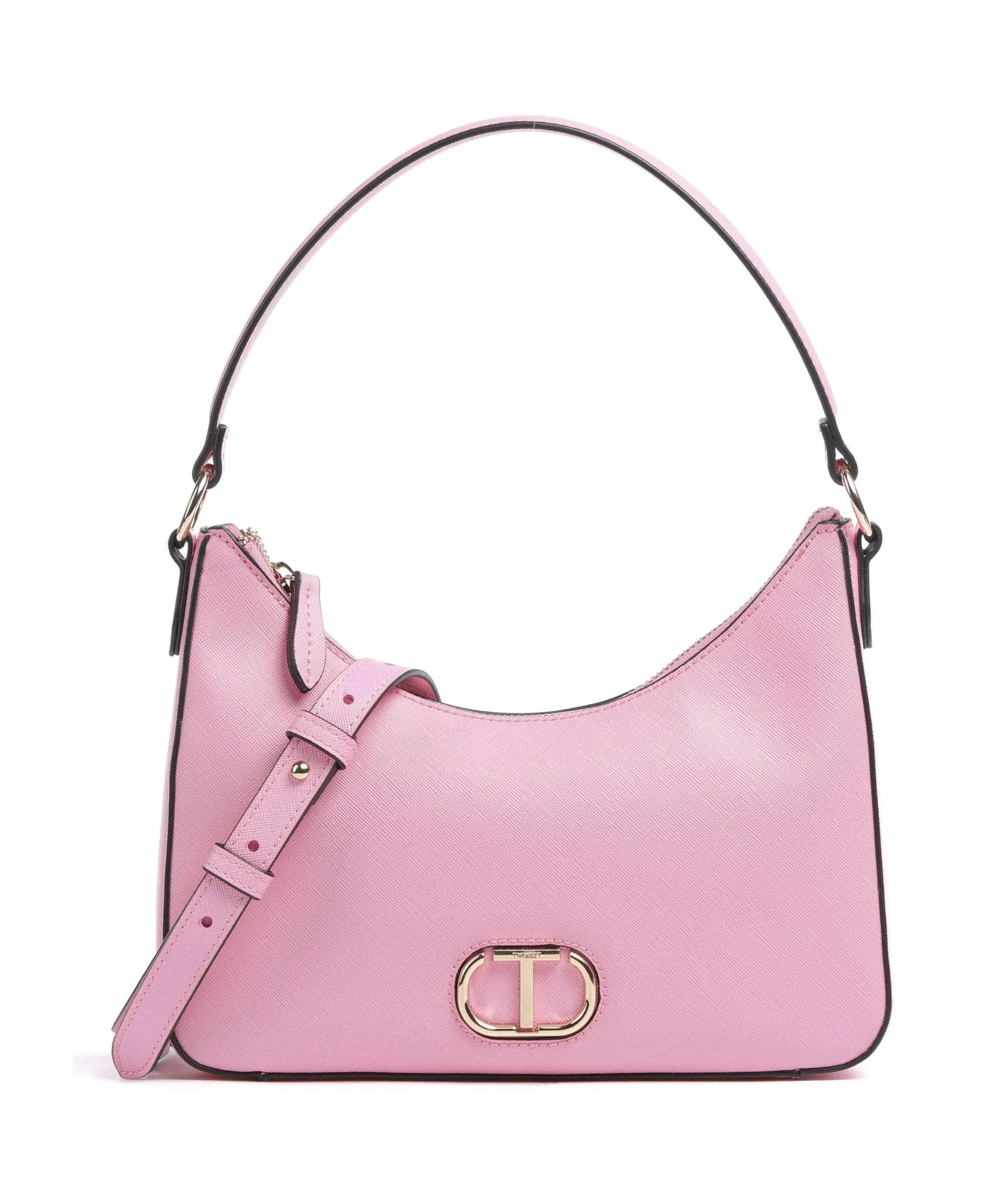 Pink Synthetic Leather Twinset Saffiano Hobo Bag