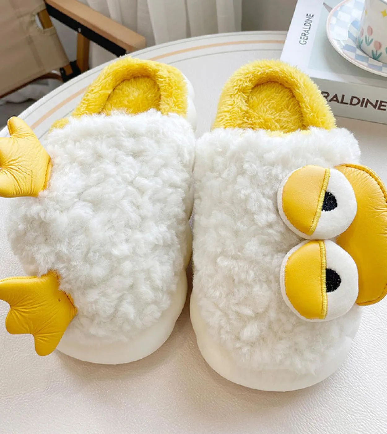 Platform slippers cute plush slippers yellow fur slippers winter shoes women's slippers