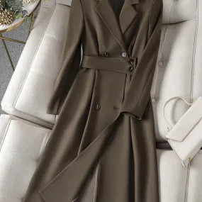 Quality women's long jacket, apricot coffee black formal work jacket for women.