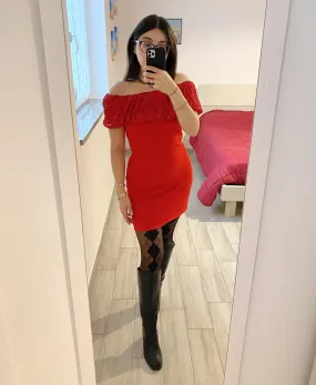Red sequin boat neck dress