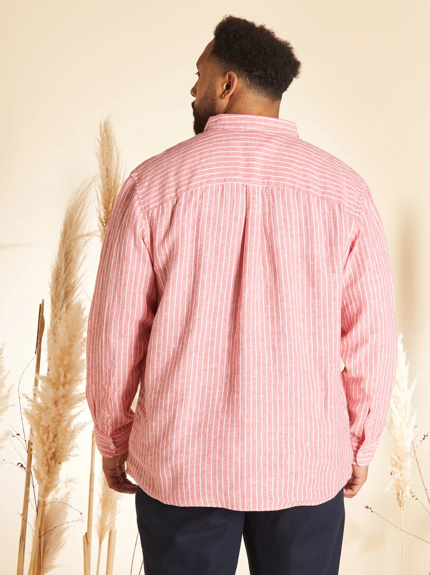 Striped linen shirt - ORANGE