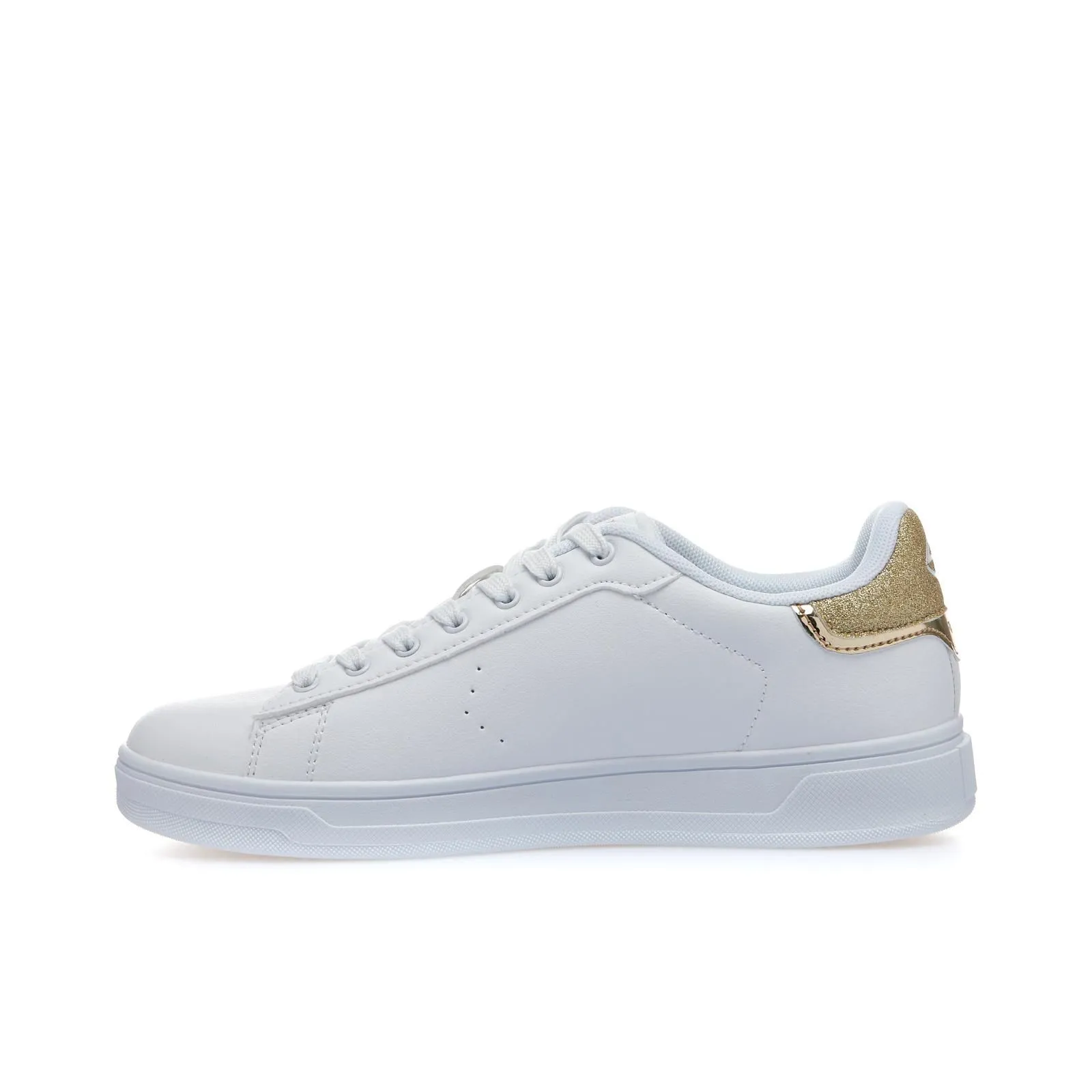 White lace-up sneakers with logo.